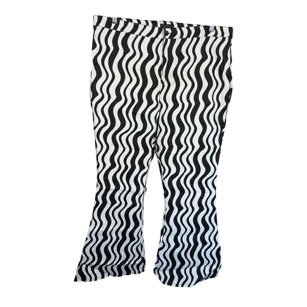 Smak Parlour Unique Vintage Retro Groovy Wavy Stripe Flare Leg Pants 3X NWOT